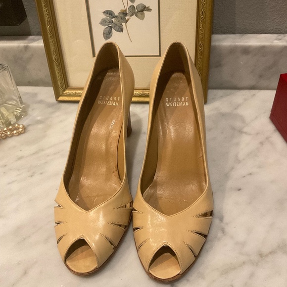 Nude Stuart Weitzman Peep Toe Heels Size 7M - Picture 1 of 10